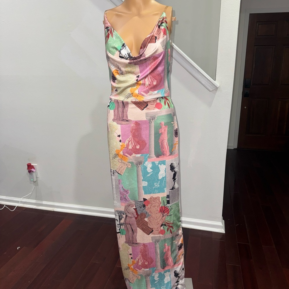 Fashion Nova Pastel Multi-Print Cowl Neck Maxi Dress size M - Picture 3 of 10